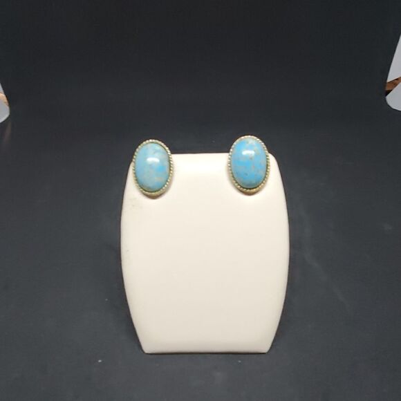 Vintage Blue & Gray Stone Clip On Earrings - Picture 2 of 3